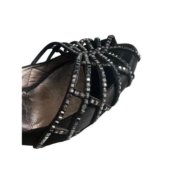GIORGIO ARMANI Black Satin Fabric Jeweled Heels Size US 8.5 / 38.5 - Picture 11 of 13